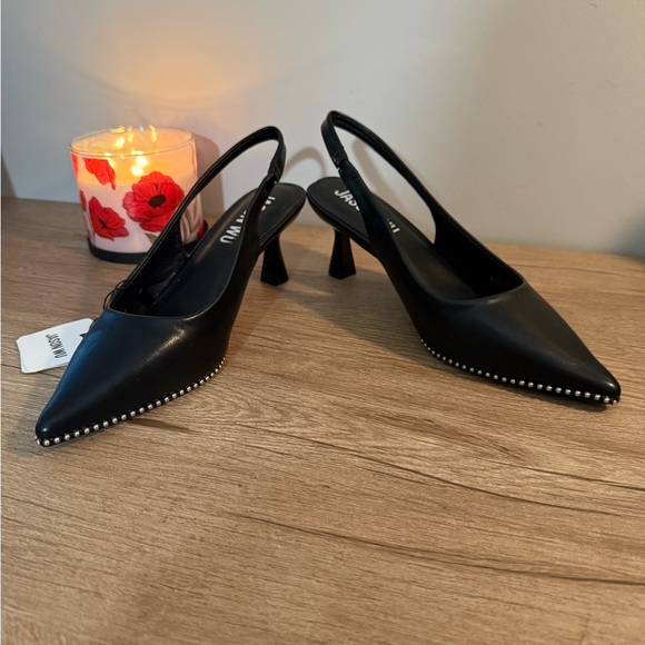 Jason Wu Black Pointed Slingback Heels with Silver Embellishments, NWT - Picture 4 of 8